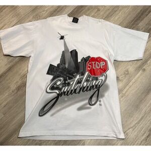Pro Tag Stop Snitching Los Angeles Graphic Print White Mens‎ T-Shirt 2XL